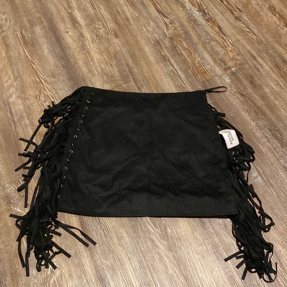 Black Fringe High Waisted Skirt